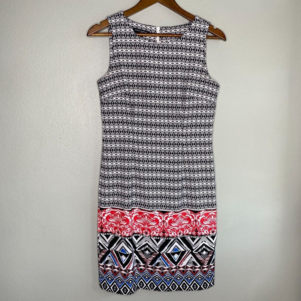 MARIO SERRANI Italy Women's 4 Black White Geometric Sleeveless Sheath Dress